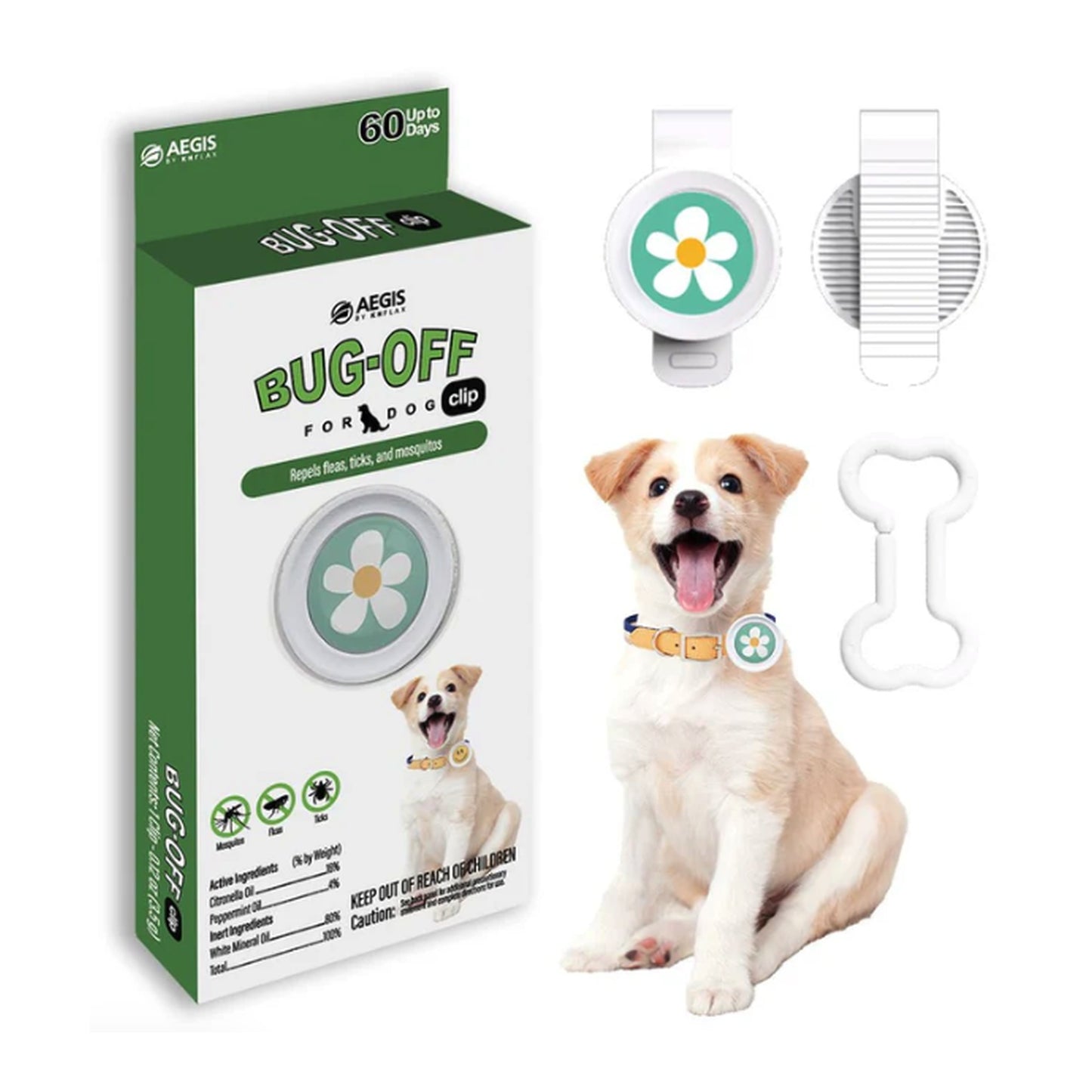 Bug-Off Clip for Dogs - Natural Flea, Tick & Mosquito Repellent (KN FLAX)
