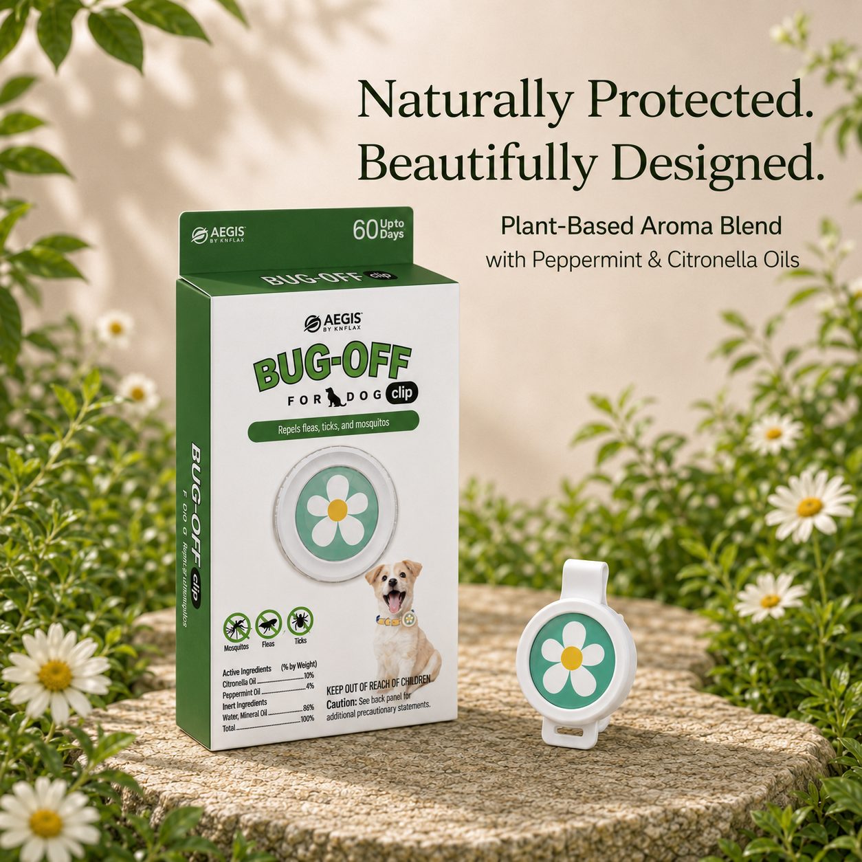Bug-Off Clip for Dogs - Natural Flea, Tick & Mosquito Repellent (KN FLAX)