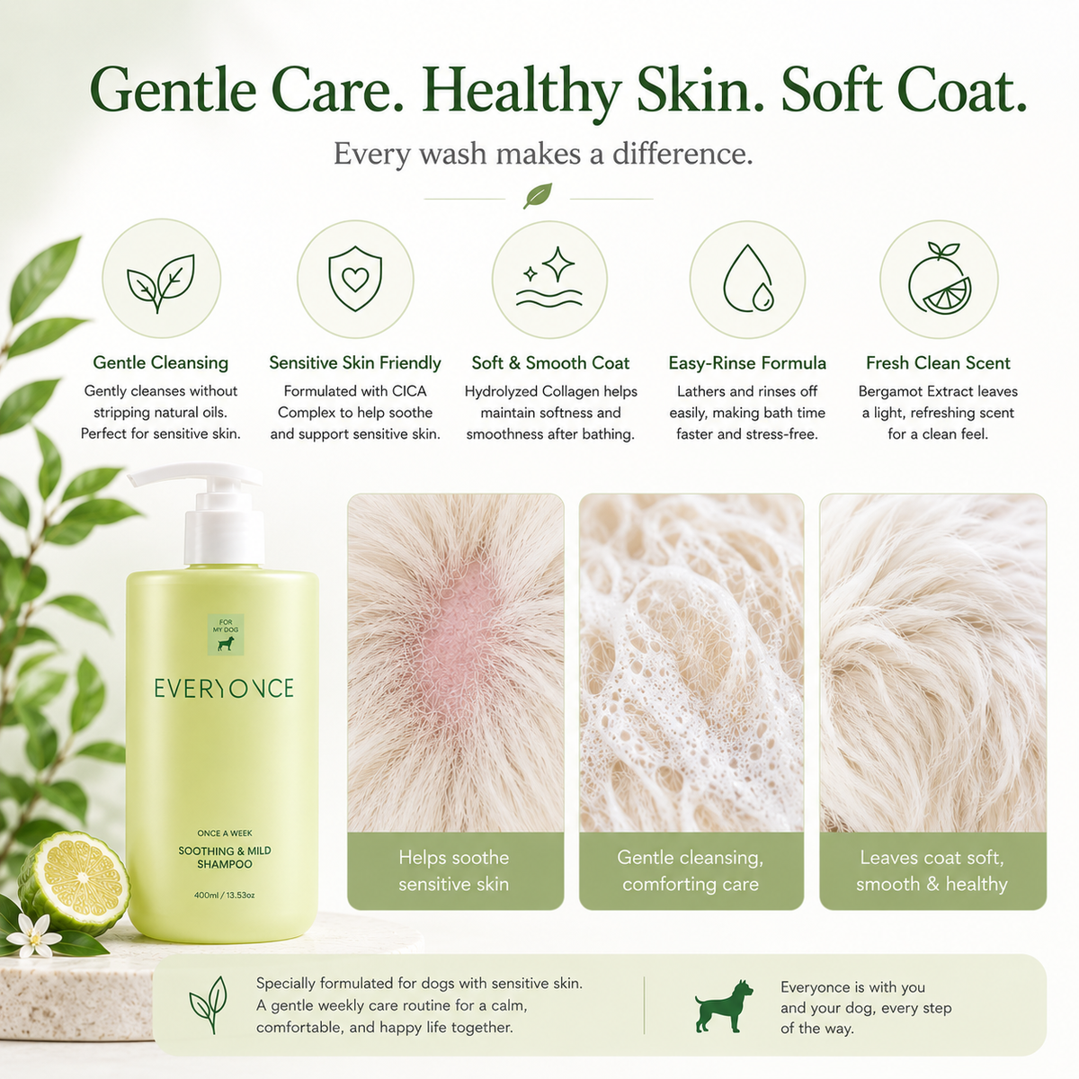 Gentle care, healthy skin, soft coat — every wash makes a difference