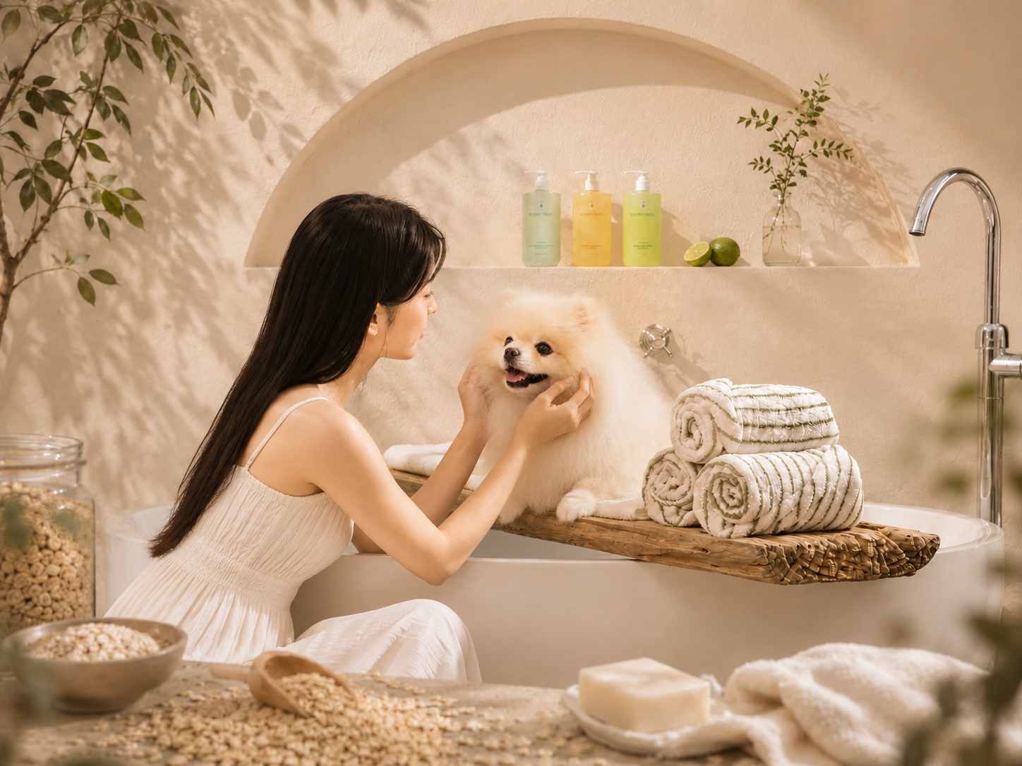 A calm spa bath moment with Everyonce — soothing skincare-inspired care